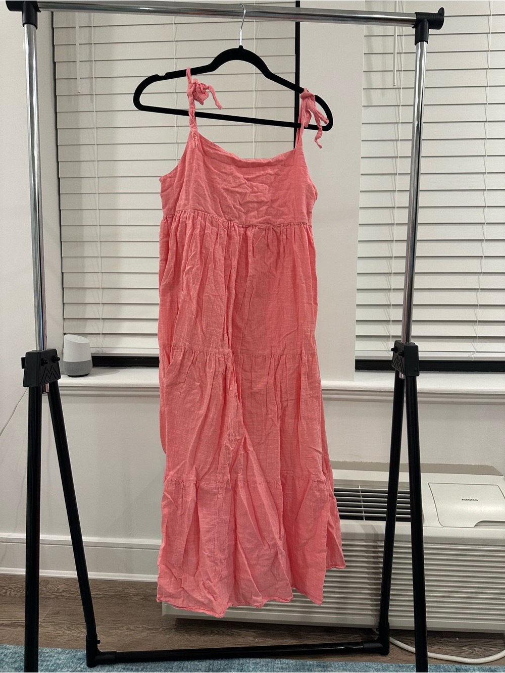Zara Pink Tie-Shoulder Tiered Maxi Sundress, Size L